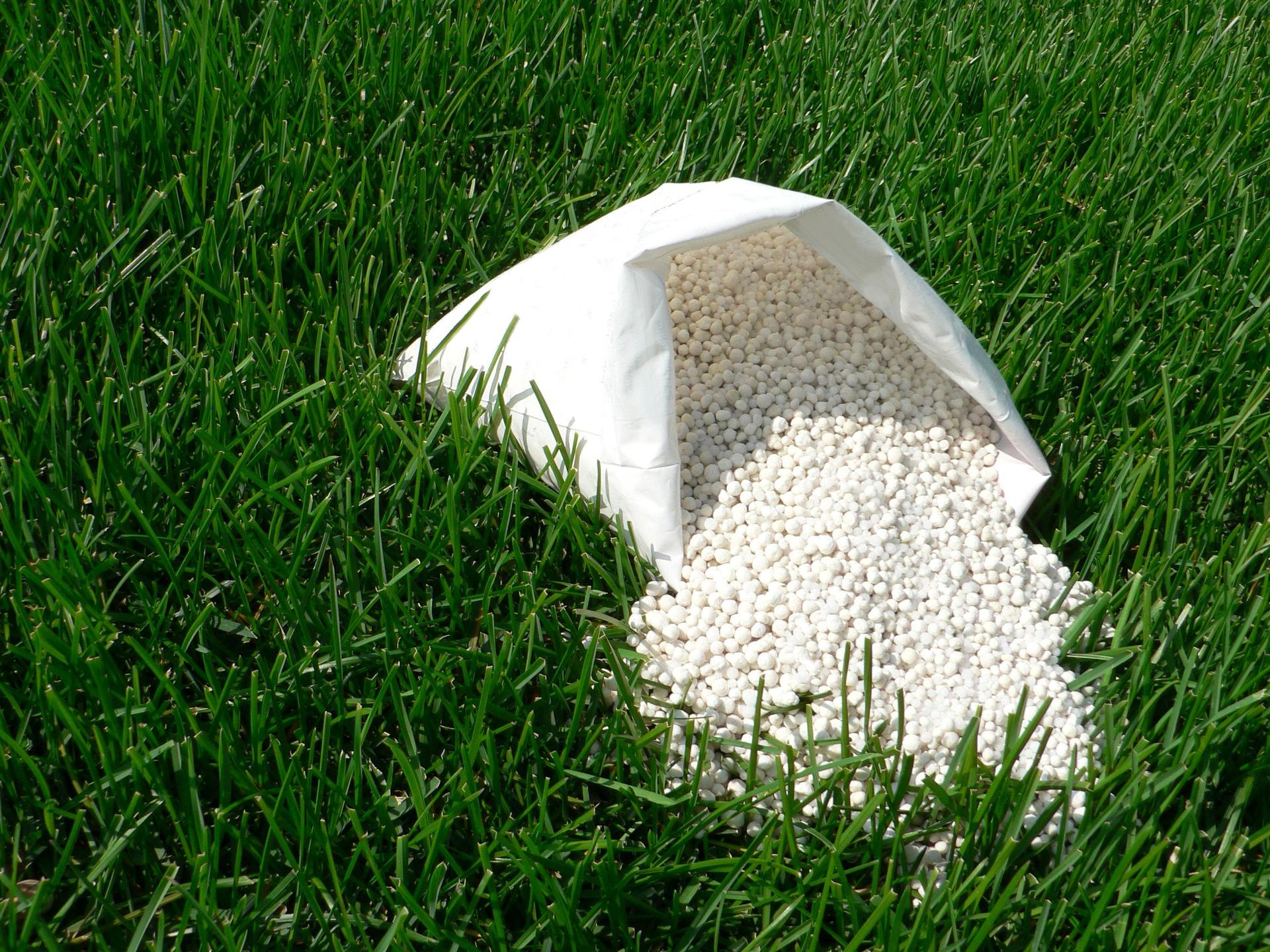 A bag of fertilizer for grass