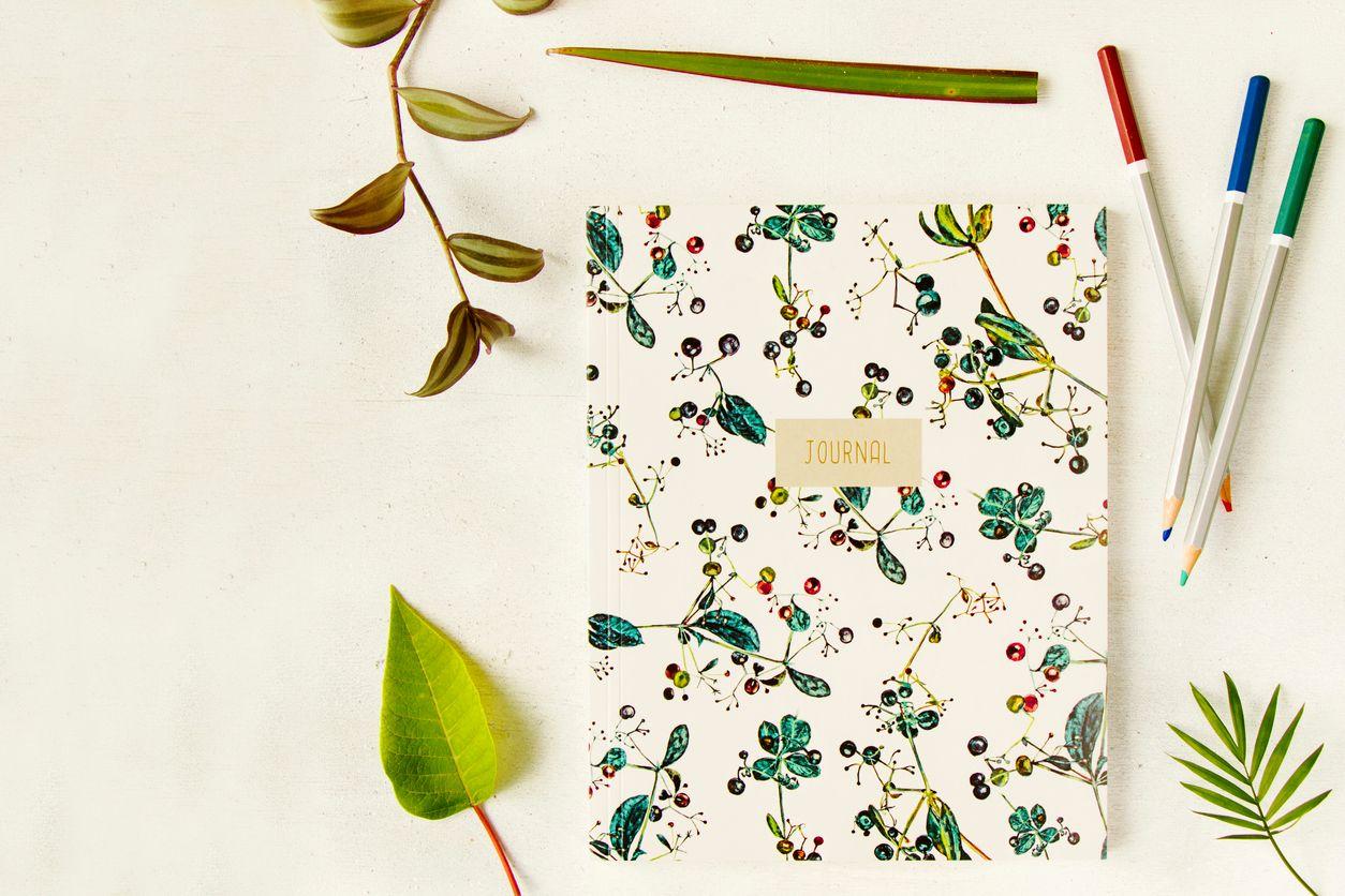 Notebook with a plant-themed cover