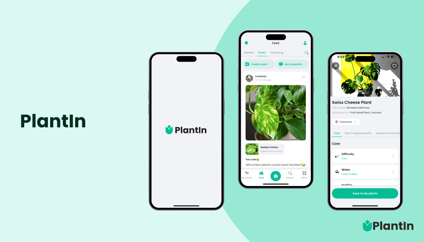 PlantIn app screens with feed and plant data PlantIn app screens with feed and plant data